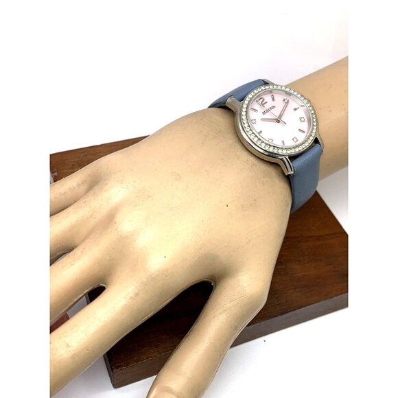 Bulova Women's Watch 96L254 Quartz Mother of Pearl Pink Dial Gemmed Leat… - Picture 4 of 13